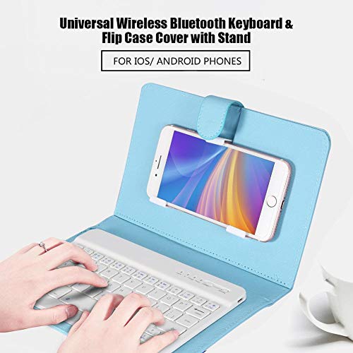 Oumij Teclado Bluetooth Plegable Teclado Inalámbrico Portátil con Estuche Protector Desmontable, para Teléfono Celular Bluetooth 4.5"-6.8" - Compatible para Teléfonos Android/Windows/iOS(Azul)