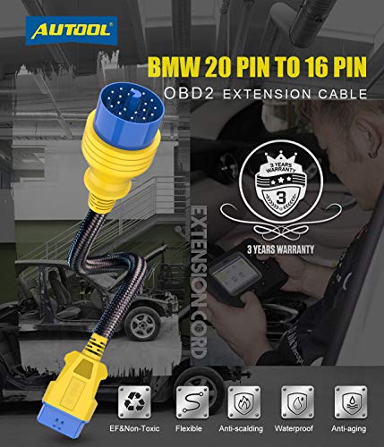 OURANTOOLS AUTOOL OBD-2 Adaptador de cable de extensión compatible para BMW, 20PIN 40cm/15.74" Cable extensor de diagnóstico con material de nylon reforzado para herramienta de diagnóstico de coche