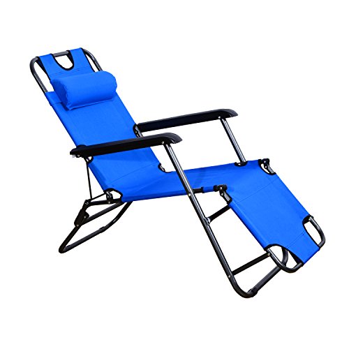 Outsunny Tumbona con Almohada Reclinable y Plegable de Jardín Exterior Piscina Terraza Camping - Color Azul - Tela Oxford y Metal - 153x60x29cm