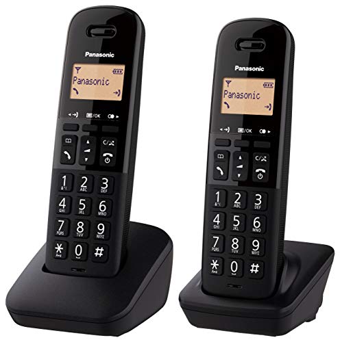 Panasonic KX-TGB612 - Teléfono Fijo inalámbrico dúo, Bloqueo de Llamadas, 18 Horas de conversación, 200 Horas en Espera, Agenda 50 contactos, Resistencia a caídas, Color Negro