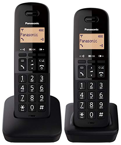 Panasonic KX-TGB612 - Teléfono Fijo inalámbrico dúo, Bloqueo de Llamadas, 18 Horas de conversación, 200 Horas en Espera, Agenda 50 contactos, Resistencia a caídas, Color Negro