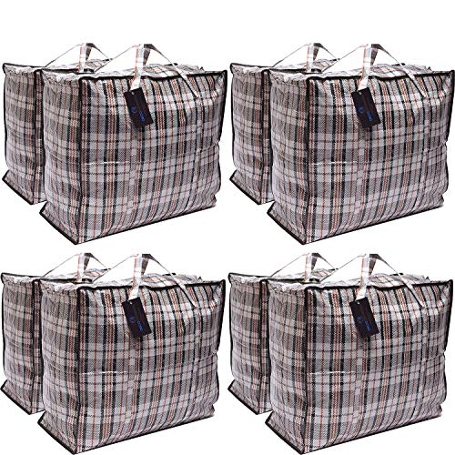 Paquete de 8 bolsas de compras XX-Large STRONG Storage Laundry - Bolsas XXL con cremallera y asas a cuadros - Bolsa reutilizable con cierre de cremallera (surtido)