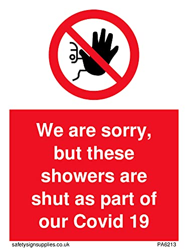 Paquete de cinco – We are sorry, but these shower are shut como parte de nuestro plan de protección Covid 19 – 75 x 100 mm