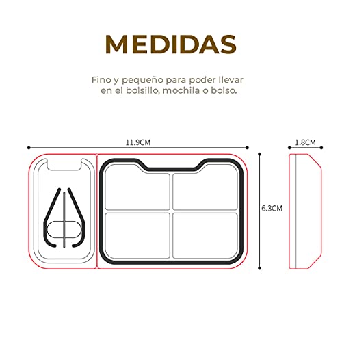 Pastillero con Cortador de Pastillas, Caja de Pastillas con 4 Compartimentos – Tomas, Organizador Medicación (MTR)