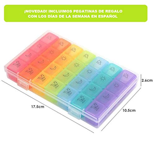 Pastillero Semanal de 4 Tomas Diarias, Cerrado Herméticamente, Organizador Medicamentos 28 Compartimentos, Certificado Alimentario, Tamaño Pequeño, Para La Memoria, Dosificador Pastillas, Viaje