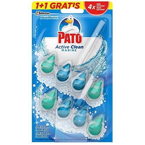 PATO Active Clean Colgador para Inodoro, Frescor Intenso, Perfuma y Desinfecta, Aroma, (duo Pack, 2 Unidades) [todos los Aromas], J308511, Marine, 150 ml