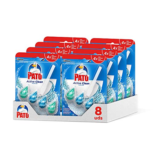 Pato Active Clean - Colgador wc, frescor intenso, perfuma limpia y desinfecta el inodoro, aroma Marine. (Pack 8 unidades)