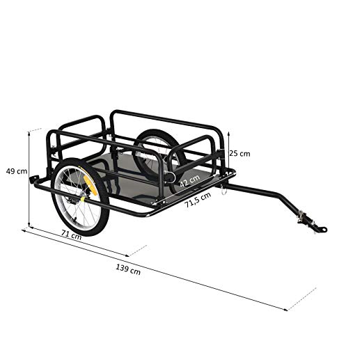 Pawhut Remolque de Bicicleta para Carga 50kg Carga de Equipaje Marco de Acero Ligero con Reflectores