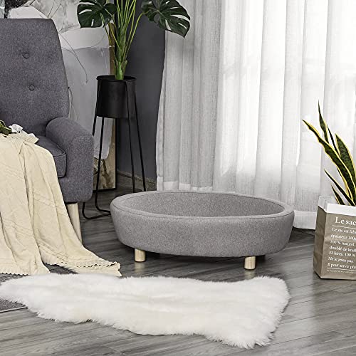 Pawhut Sofá Cama para Mascotas Perros Pequeños Medianos Gatos con Cojín Acolchado extraíble Patas Madera Bordes Elevados 81x61x24 cm Gris