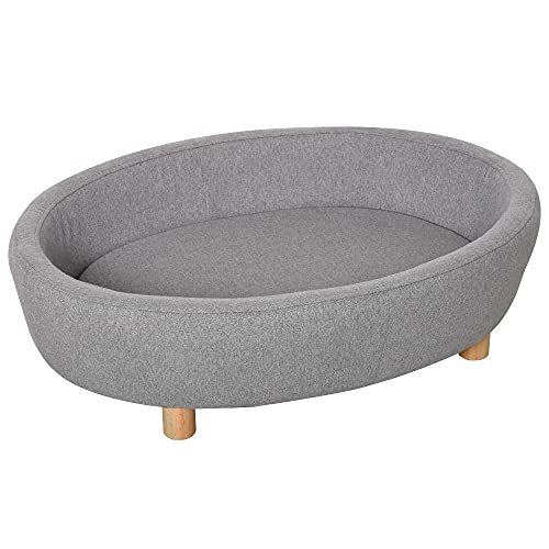 Pawhut Sofá Cama para Mascotas Perros Pequeños Medianos Gatos con Cojín Acolchado extraíble Patas Madera Bordes Elevados 81x61x24 cm Gris