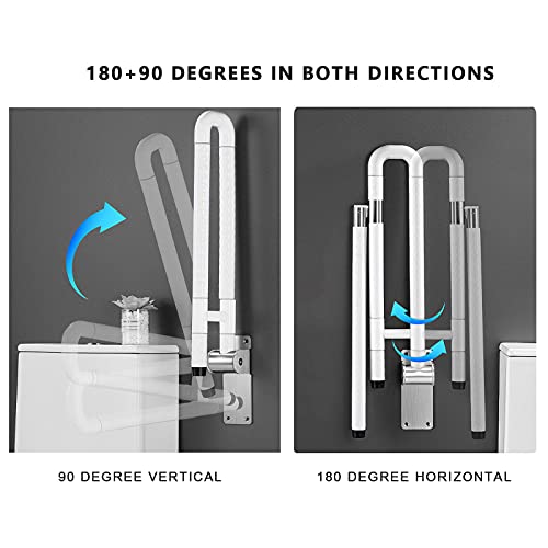 PEALOV Barras De Agarre WC,pasamanos Antideslizantes,Agarre De Apoyo Para Personas Mayores De Pie,barra De Apoyo Con Un Anillo Luminoso,Rotación Horizontal De 180° O Vertical De 90°,con pierna