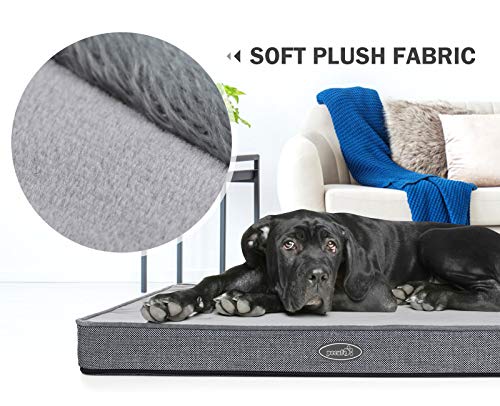 Pecute Cama Perros Ortopédica Colchón Perro Impermeable con Funda Desenfundable y Evestimiento Impermeable, Espuma Viscoelástica (XL, Gris)