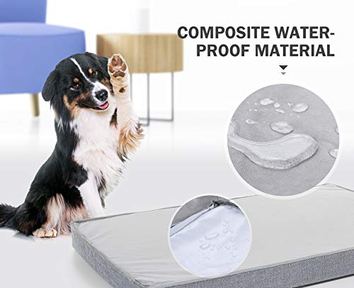 Pecute Cama Perros Ortopédica Colchón Perro Impermeable con Funda Desenfundable y Evestimiento Impermeable, Espuma Viscoelástica (XL, Gris)