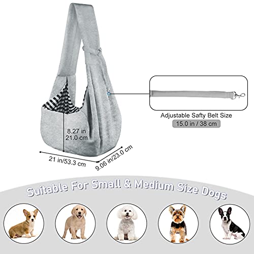 PETLOFT Bolso Bandolera Transportín, Reversible Bolso Porta Mascotas Sling, No Ajustable Bolsa de Hombro Cruzada para Perro con Gancho de Collar para Perros/Gatos/Conejos de hasta 11 Libras - Gris