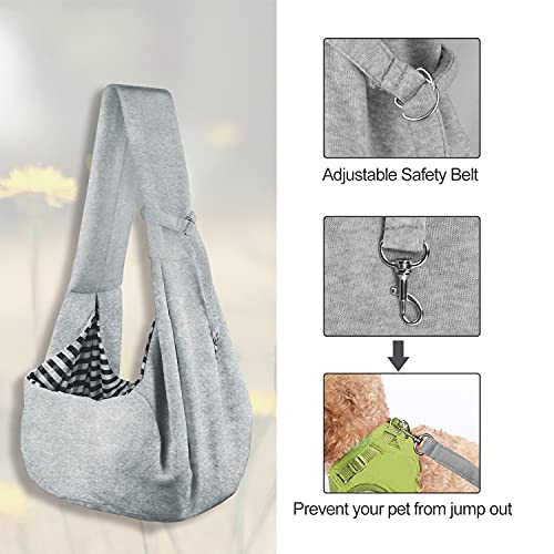 PETLOFT Bolso Bandolera Transportín, Reversible Bolso Porta Mascotas Sling, No Ajustable Bolsa de Hombro Cruzada para Perro con Gancho de Collar para Perros/Gatos/Conejos de hasta 11 Libras - Gris