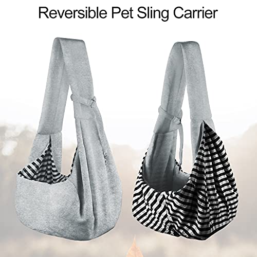 PETLOFT Bolso Bandolera Transportín, Reversible Bolso Porta Mascotas Sling, No Ajustable Bolsa de Hombro Cruzada para Perro con Gancho de Collar para Perros/Gatos/Conejos de hasta 11 Libras - Gris