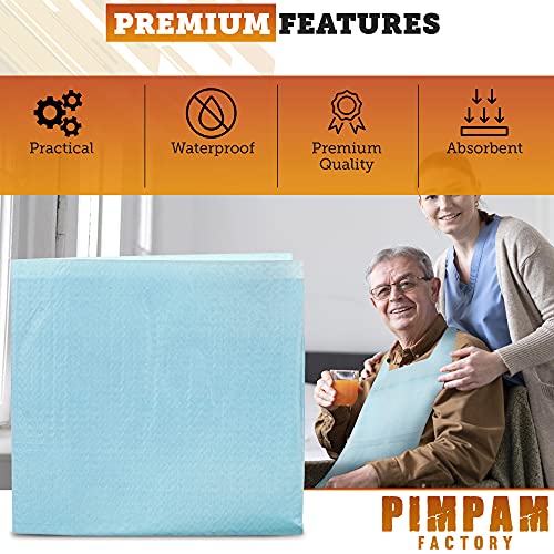 PimPam Factory - Pack de 125 Baberos Desechables para Adultos de 36 X 66 cm | Fabricados en España | Baberos de un solo Uso con Bolsillo Recogedor.