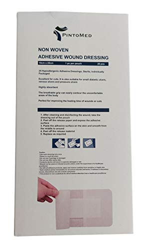 PintoMed - Apósito Adhesivo Esterilizado - 10cm x 20cm - Pack 25 unidades - Adecuado para cortes, rasguños y úlceras