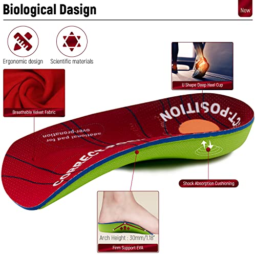 Plantillas ortopédicas de 3/4 con soporte para el arco: inserciones de calzado de amortiguación para la fascitis plantar, pies planos, dolor del talón para hombres y mujeres (1, M: 39/41 EU)