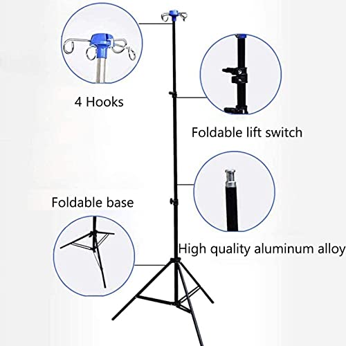 Portasueros Portátiles, Soporte de goteo de altura ajustable de acero inoxidable, Soporte de infusión de soporte intravenoso portátil con 4 ganchos para atención domiciliaria y clínica de ancianos