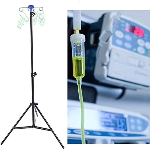 Portasueros Portátiles, Soporte de goteo de altura ajustable de acero inoxidable, Soporte de infusión de soporte intravenoso portátil con 4 ganchos para atención domiciliaria y clínica de ancianos