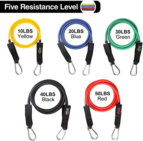 POWER GUIDANCE Gomas Elasticas Musculacion - Resistencia de Bandas Set Gomas Entrenamiento con 5 Bandas de Resistencia Círculos de Resistencia Manijas Anclaje de Puerta Correas de Tobillo (15 PCS)