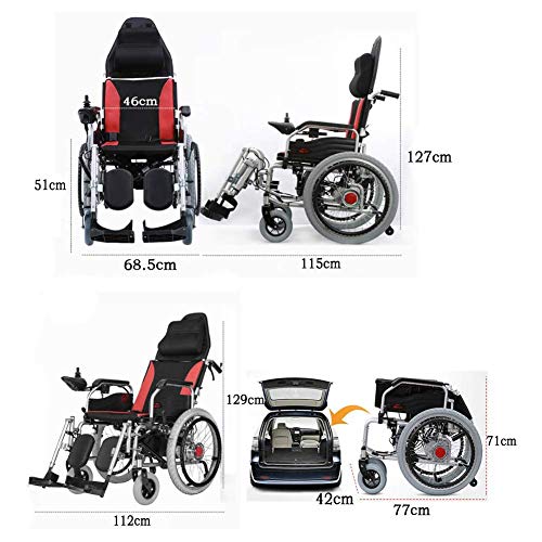 Powerchair Ligero Plegable con Mando a Distancia, Silla de Ruedas eléctrica con el Apoyo para la Cabeza, la energía eléctrica o la manipulación Manual, Respaldo Ajustable y el Pedal