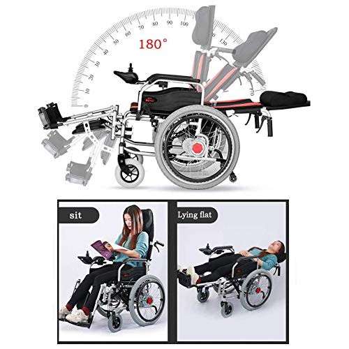 Powerchair Ligero Plegable con Mando a Distancia, Silla de Ruedas eléctrica con el Apoyo para la Cabeza, la energía eléctrica o la manipulación Manual, Respaldo Ajustable y el Pedal