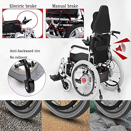 Powerchair Ligero Plegable con Mando a Distancia, Silla de Ruedas eléctrica con el Apoyo para la Cabeza, la energía eléctrica o la manipulación Manual, Respaldo Ajustable y el Pedal