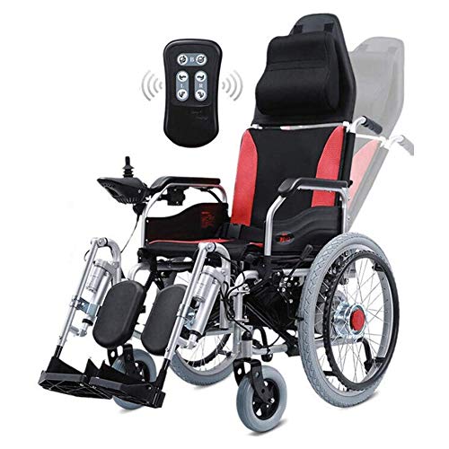 Powerchair Ligero Plegable con Mando a Distancia, Silla de Ruedas eléctrica con el Apoyo para la Cabeza, la energía eléctrica o la manipulación Manual, Respaldo Ajustable y el Pedal