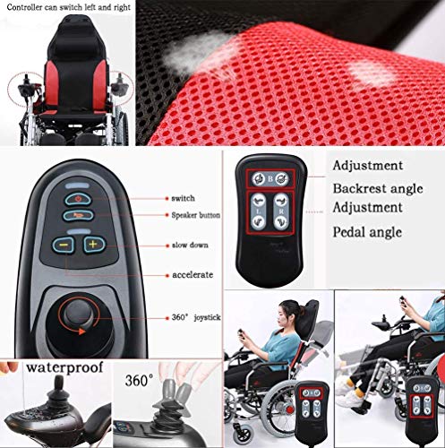 Powerchair Ligero Plegable con Mando a Distancia, Silla de Ruedas eléctrica con el Apoyo para la Cabeza, la energía eléctrica o la manipulación Manual, Respaldo Ajustable y el Pedal