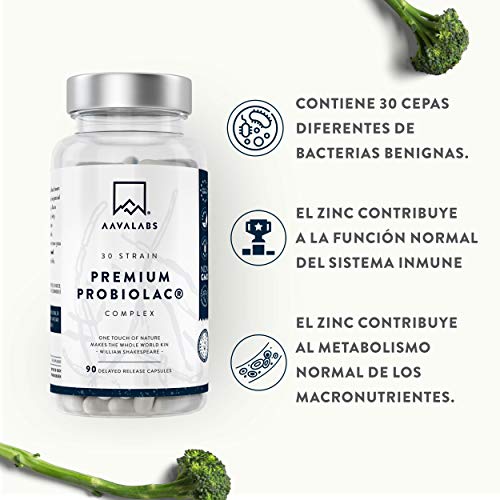 Premium Probiótico [ 120 Mil Millones de UFC ] 30x Cepas Bacterianas incl. Lactobacillus Acidophilus & Bifidobacterium por Dosis - 90 Cápsulas de Liberación Retardada (DRcaps®) - Vegano