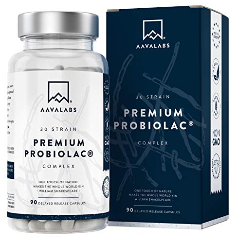 Premium Probiótico [ 120 Mil Millones de UFC ] 30x Cepas Bacterianas incl. Lactobacillus Acidophilus & Bifidobacterium por Dosis - 90 Cápsulas de Liberación Retardada (DRcaps®) - Vegano