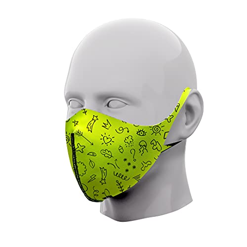 PRINT TODAY Mascarillas Neopreno Reutilizable Color Amarillo | Homologada | Medida: 13,5x16 cm (talla S) |Pack 2 Unidades.