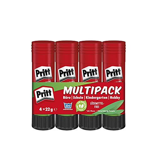 Pritt Barra Adhesiva, pegamento infantil seguro para niños para hacer manualidades, cola universal de adhesión fuerte para estuche escolar y oficina, 4x22 g Pritt Stick