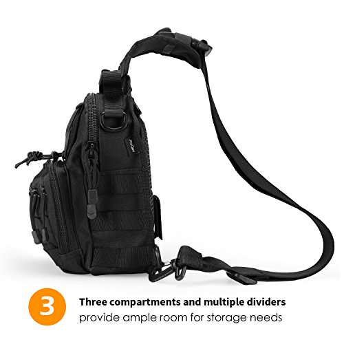 ProCase Bandolera Táctica Hombre, Bolsa Militar de Deporte al Aire Libre, Mochila Cruzada Hombro Multifuncional para Cazar, Acampada y Senderismo -Negro