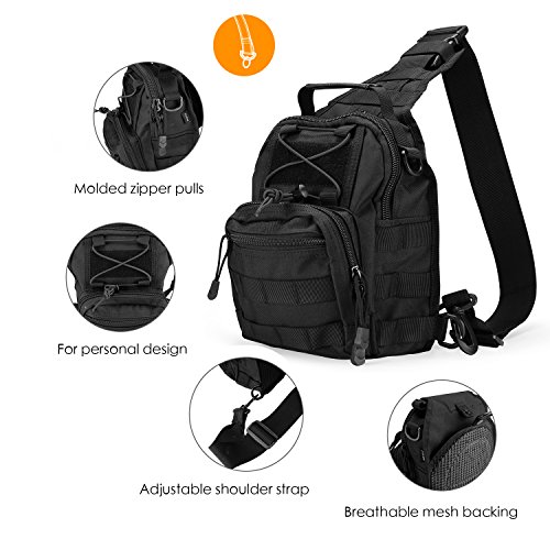 ProCase Bandolera Táctica Hombre, Bolsa Militar de Deporte al Aire Libre, Mochila Cruzada Hombro Multifuncional para Cazar, Acampada y Senderismo -Negro