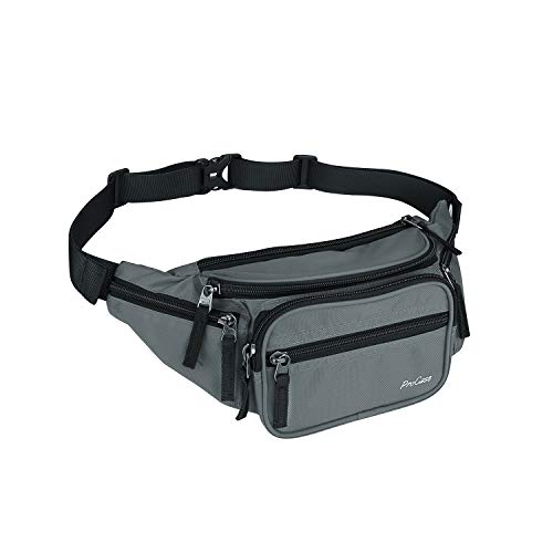 ProCase Riñonera Negra para Hombre Mujer, Bolso de Cintura Deportiva al Aire Libre con Cinturón Regulable y Hebilla Rápida para Viaje, Senderismo, Correr, Entrenamiento -Plomo