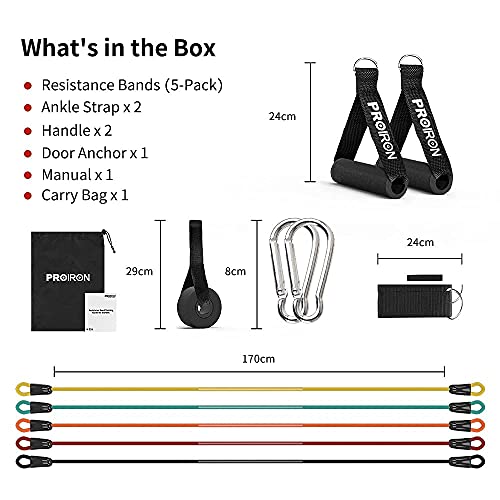 PROIRON Bandas de Resistencia,Banda elástica,Cuerda de Resistencia,Seda de látex, Set de Bandas,Tubos de Entrenamiento,Anti-Fractura,Accesorios Ricos，Construcción de músculo