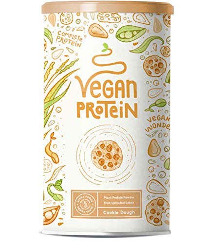 Proteina Vegana - COOKIE DOUGH - Proteína vegetal de soja, arroz, guisantes, amaranto, semillas de lino, de girasol y de calabaza germinadas - 1200 g en polvo con sabor a masa de galletas