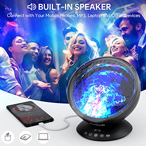 Proyector Ocean Wave, Luz de Noche para Bebé, Lámpara de Proyector LED con Control Remoto, Reproductor de Música que Cambia de 7 Colores, Espectáculo de Luces para Niños Dormitorio, Sala de Estar