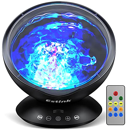 Proyector Ocean Wave, Luz de Noche para Bebé, Lámpara de Proyector LED con Control Remoto, Reproductor de Música que Cambia de 7 Colores, Espectáculo de Luces para Niños Dormitorio, Sala de Estar