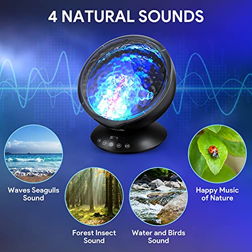 Proyector Ocean Wave, Luz de Noche para Bebé, Lámpara de Proyector LED con Control Remoto, Reproductor de Música que Cambia de 7 Colores, Espectáculo de Luces para Niños Dormitorio, Sala de Estar