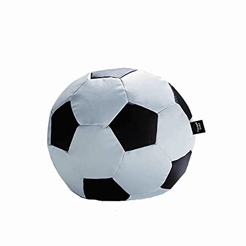 PUFFSMANIACS® PUF Balon DE Futbol- PUF Pelota DE Futbol. Polipiel. Diversion, Juego, Confort, Relax, Perlas DE POLIESTIRENO IGNIFUGA. Garantia INCLUIDA (Blanco/Negro, Grande)