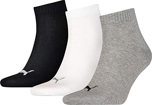 Puma Quarter Plain, Calcetín Unisex Adulto, Multicolor (Grey/White/Black), 43-46, (Pack de 3)