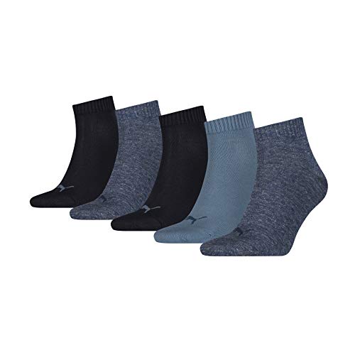 PUMA Quarter Plain Socks (5 Pack) Calcetines, Azul Vaquero, 43-46 (Pack de 5) Unisex Adulto