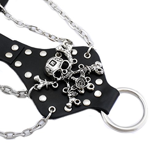 Punk Men's Biker Rivet Studs Cráneo De Cuero Skeleton Hand Chain Bracelet