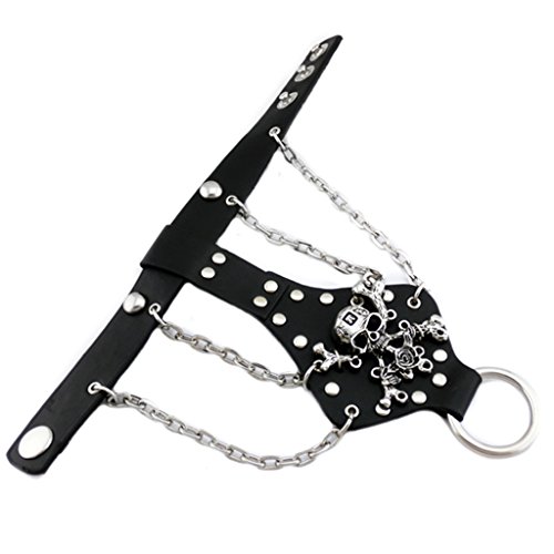 Punk Men's Biker Rivet Studs Cráneo De Cuero Skeleton Hand Chain Bracelet