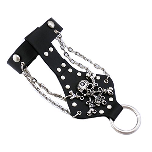 Punk Men's Biker Rivet Studs Cráneo De Cuero Skeleton Hand Chain Bracelet