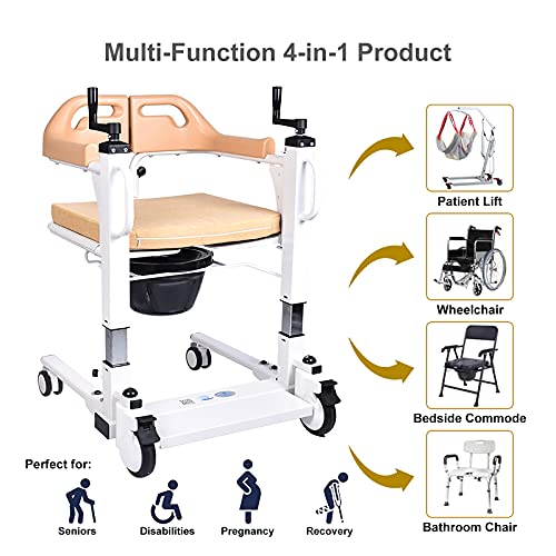 QGUO Grúa Para Enfermos, Ayuda Para Levantarse De Cama 180 ° De Fácil Apertura Y Cierre, Grúa Para Amputados Y Pacientes Con Hemiplejía, Silla De Ducha Con Inodoro Y Ruedas